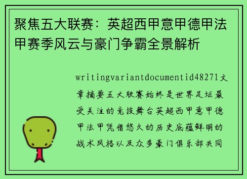 聚焦五大联赛:英超西甲意甲德甲法甲赛季风云与豪门争霸全景解析 聚焦五大联赛:英超西甲意甲德甲法甲赛季风云与豪门争霸全景解析